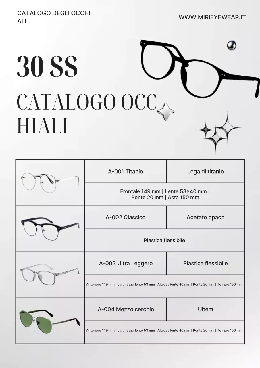 Catalogo di occhiali da vista moderni grigi Introduzione al prodotto