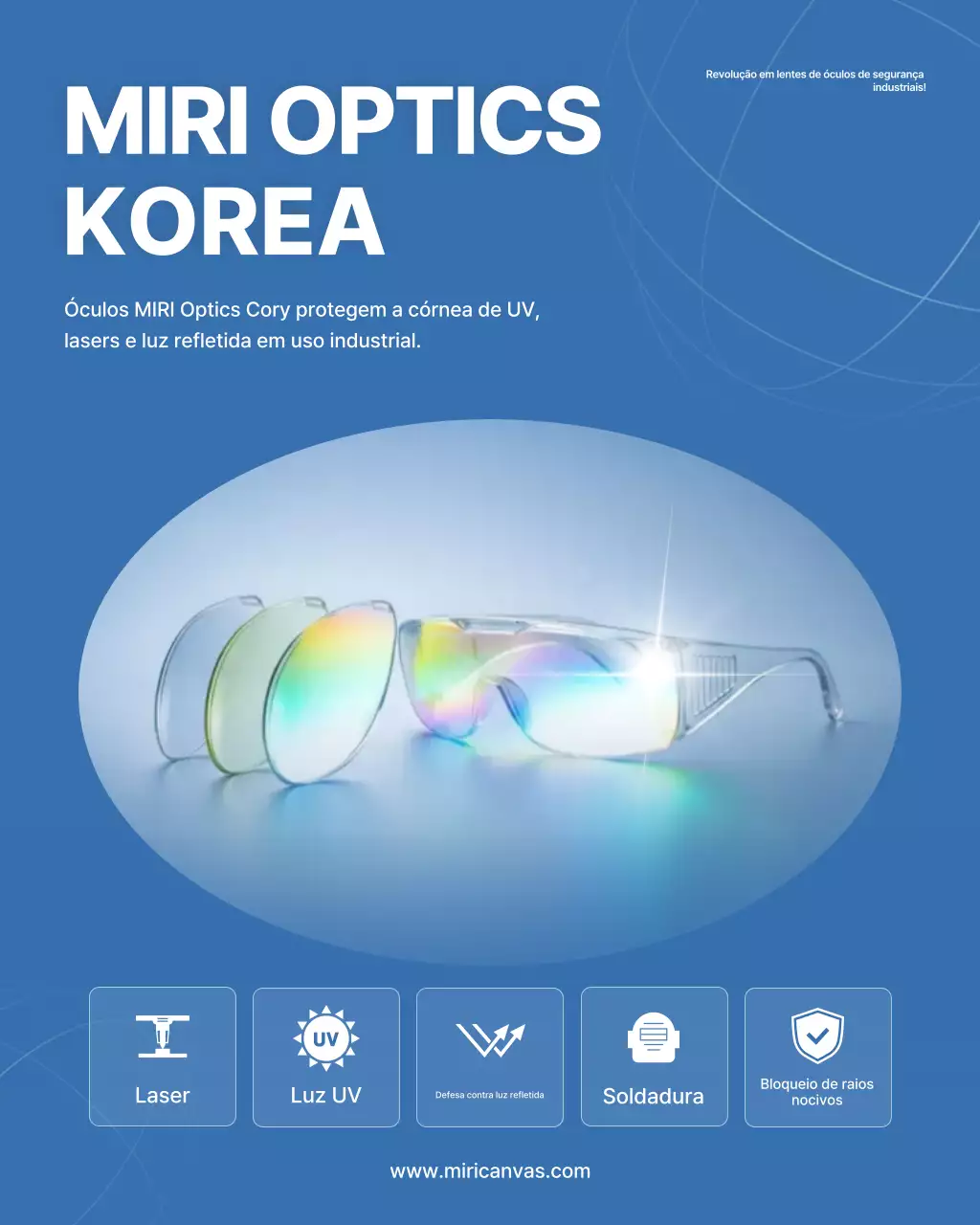 Anúncio de óculos de segurança modernos com lentes azuis