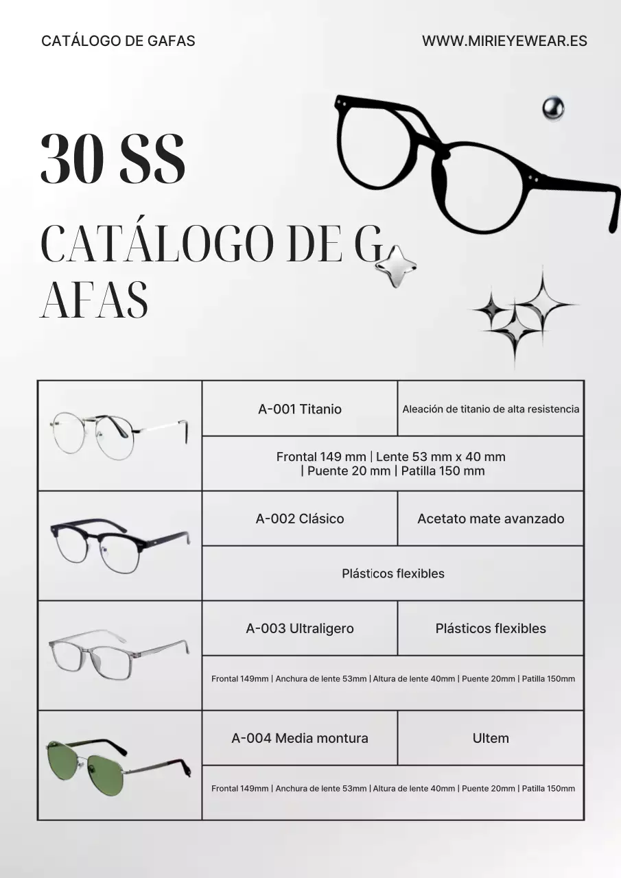 Catálogo de gafas modernas grises Introducción del producto