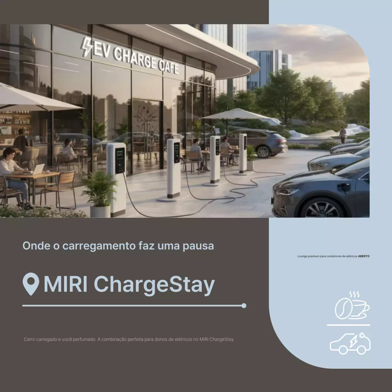 Anúncio de estação de carregamento para veículos elétricos moderna e cinza
