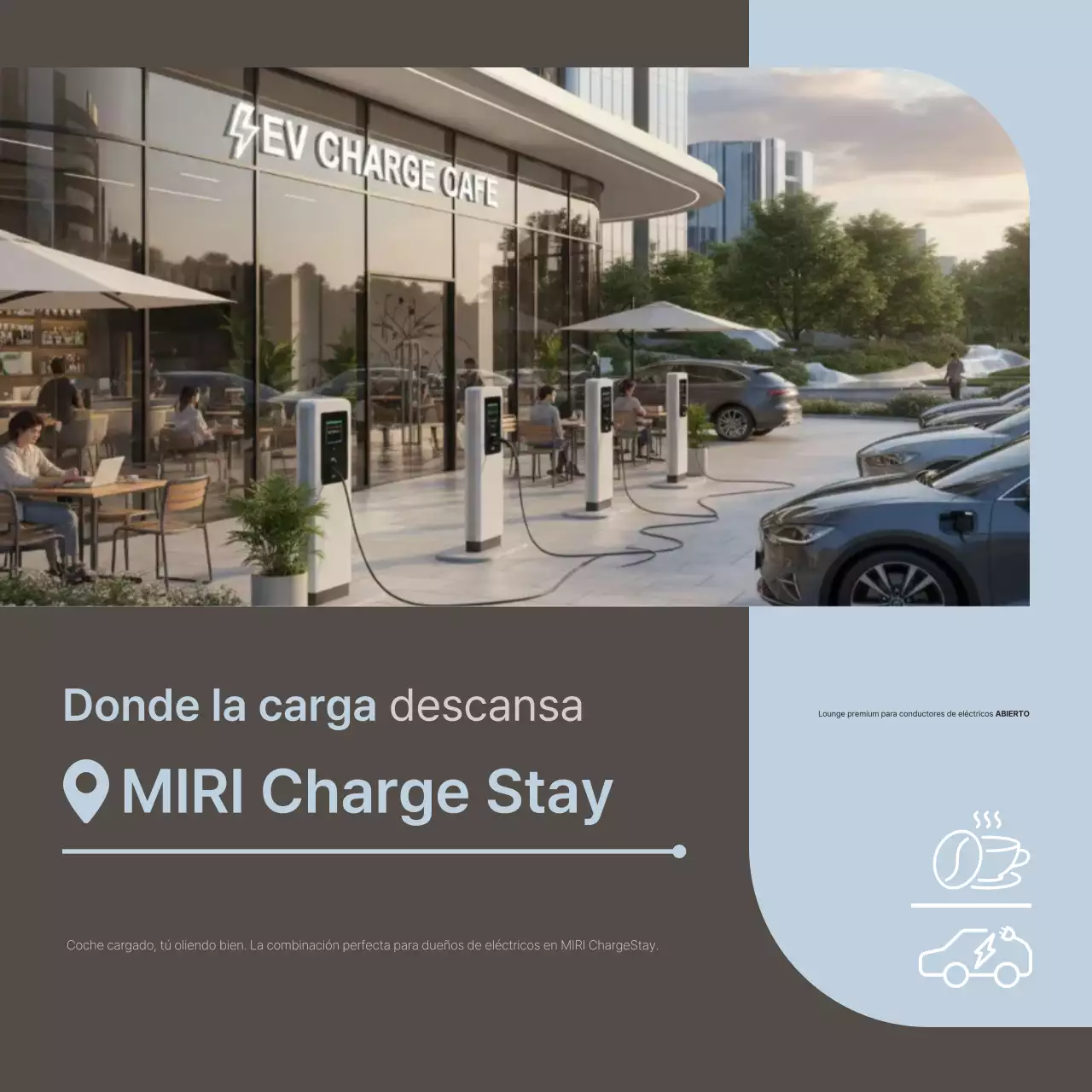 Anuncio de una estación de carga de vehículos eléctricos moderna y gris