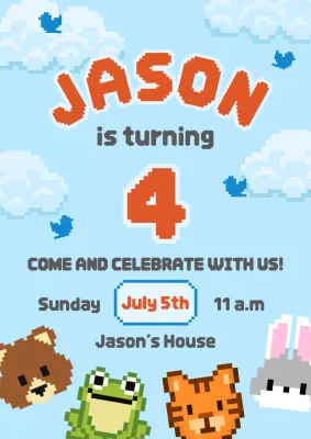 Blue animals pixel birthday theme