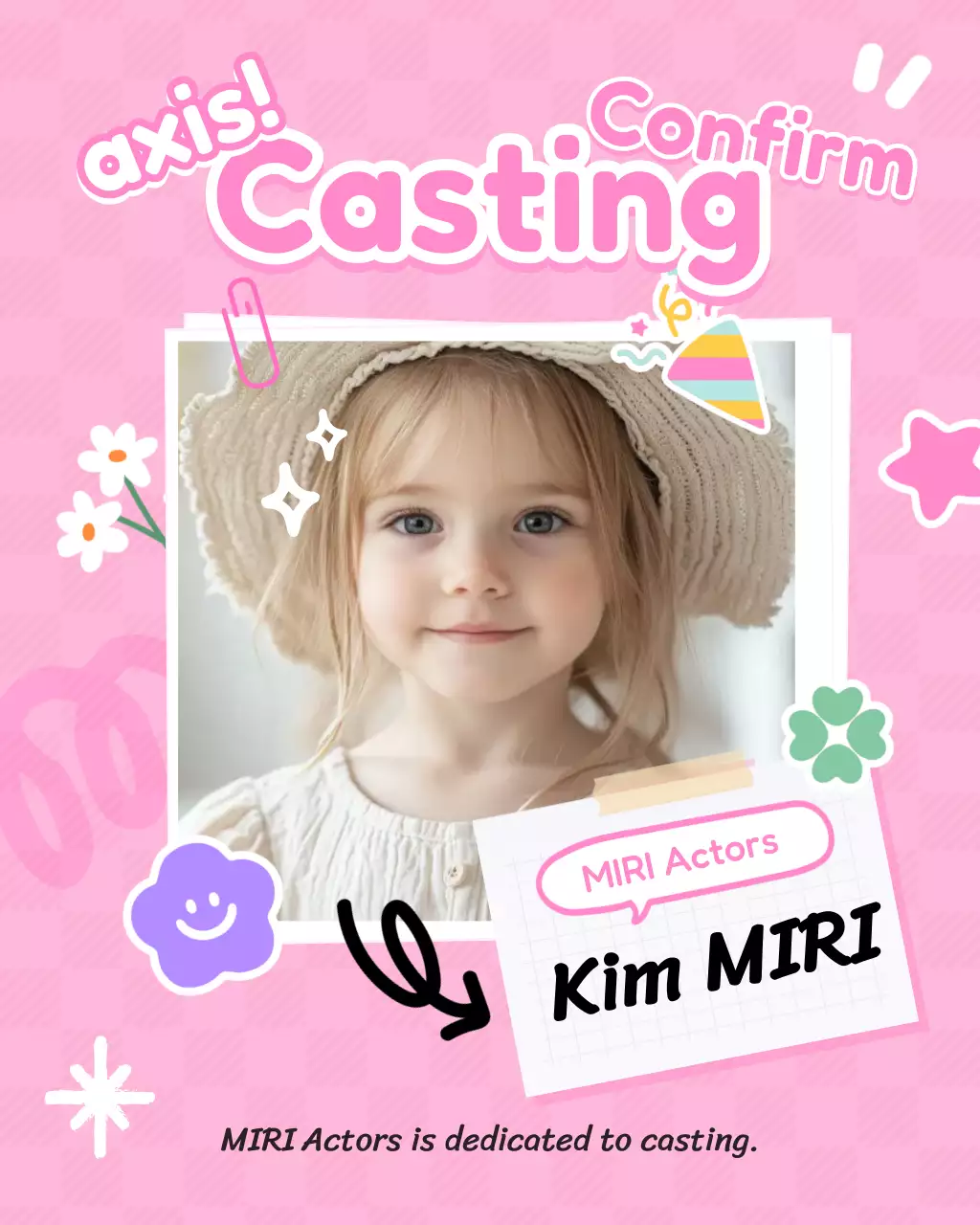 pengumuman casting ceria berwarna merah muda