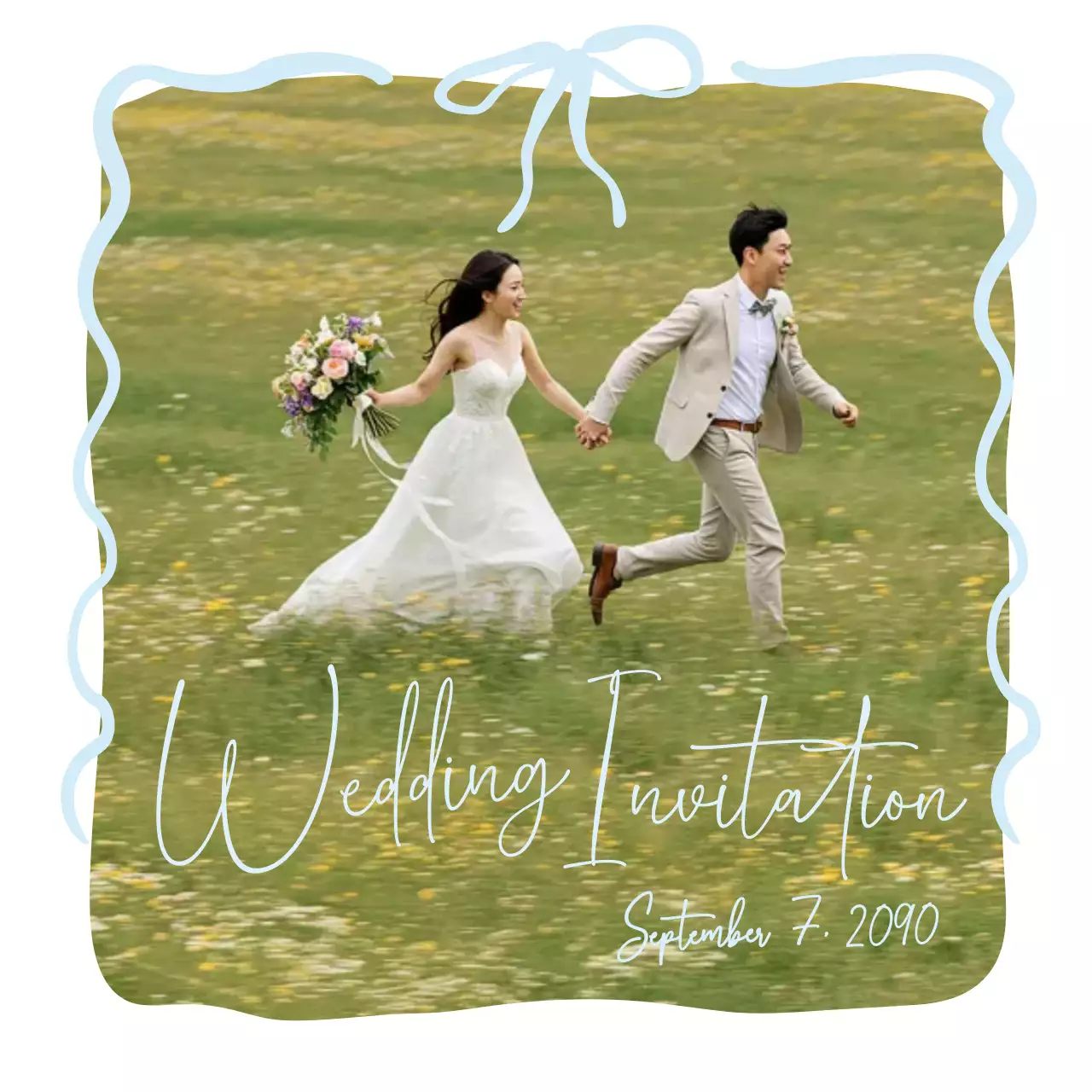 하늘색 우아한 결혼 초대장