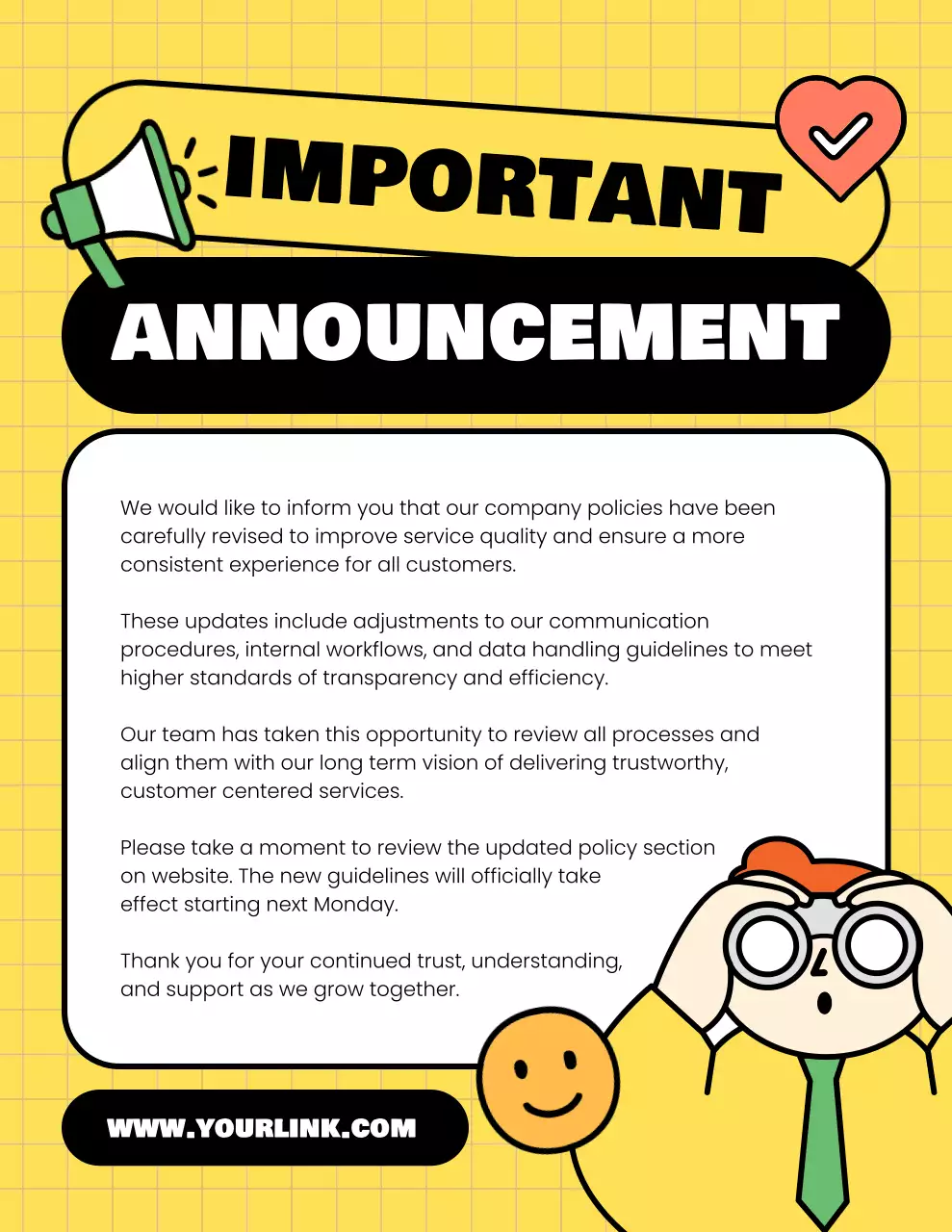 노란색 현대식 공지사항