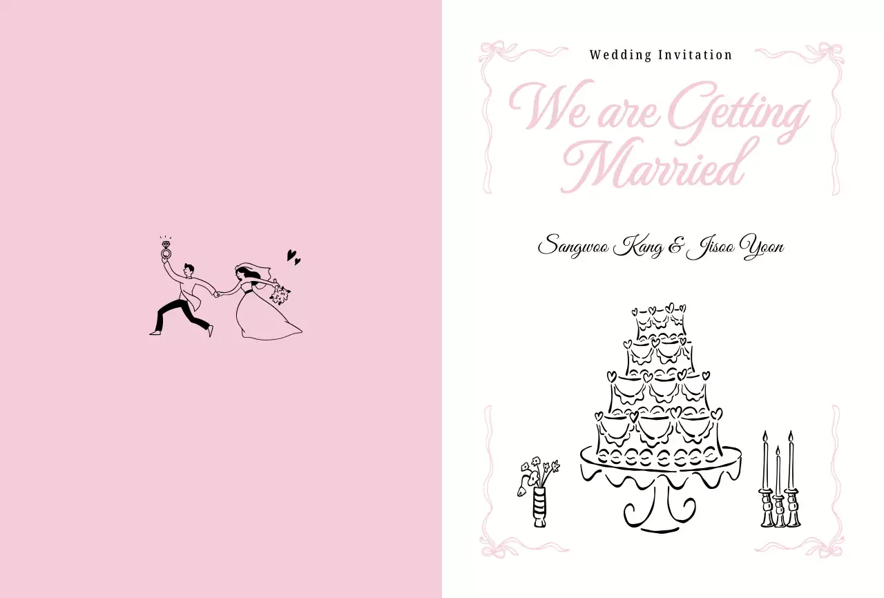 핑크 심플 결혼 초대장