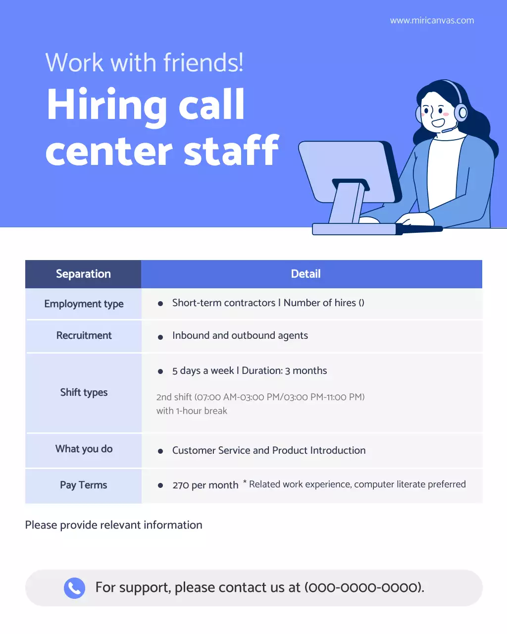 blue modern recruitment announcement