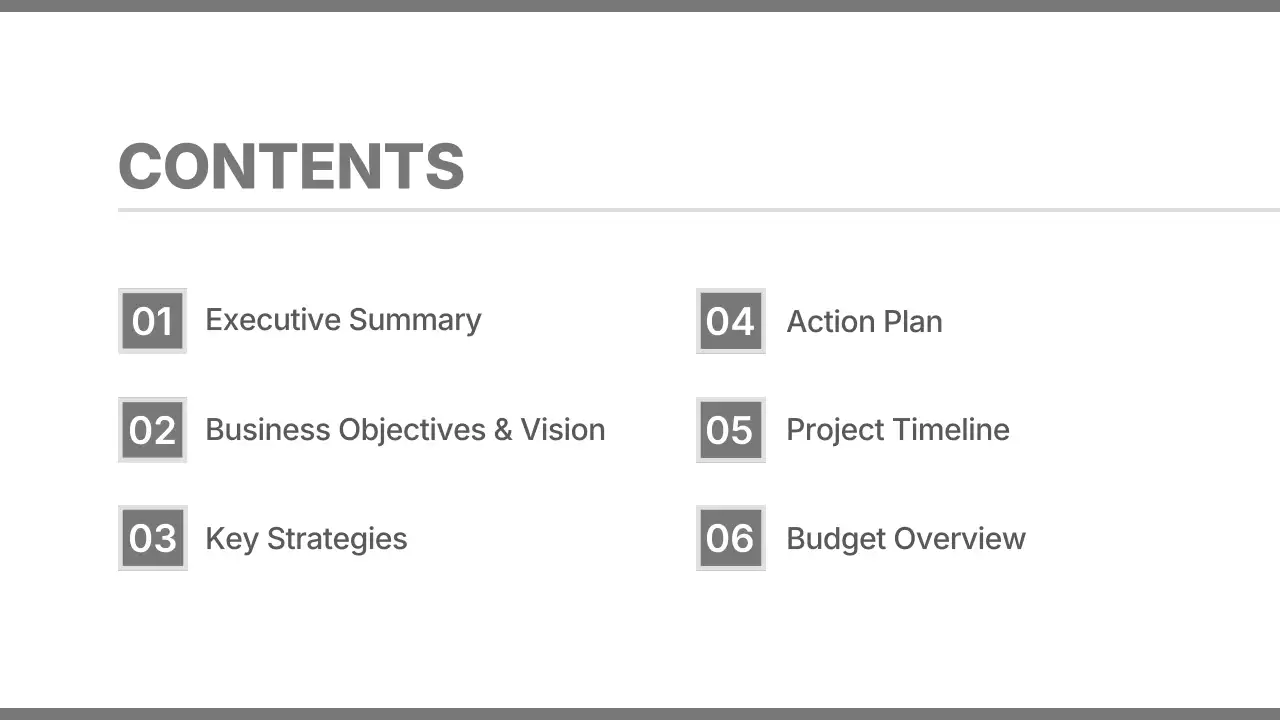 회색 깔끔 연간 계획 기획서