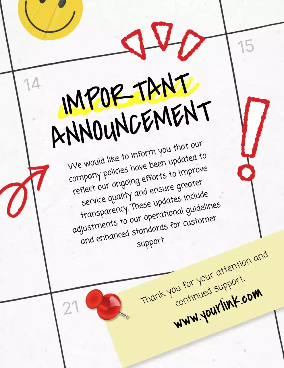 노란색 현대식 공지사항