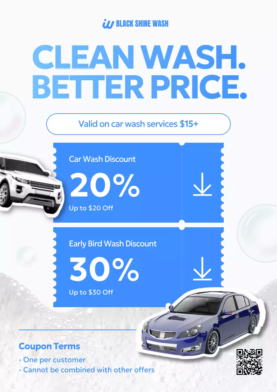 Blue Modern Car Wash Discount Promotion