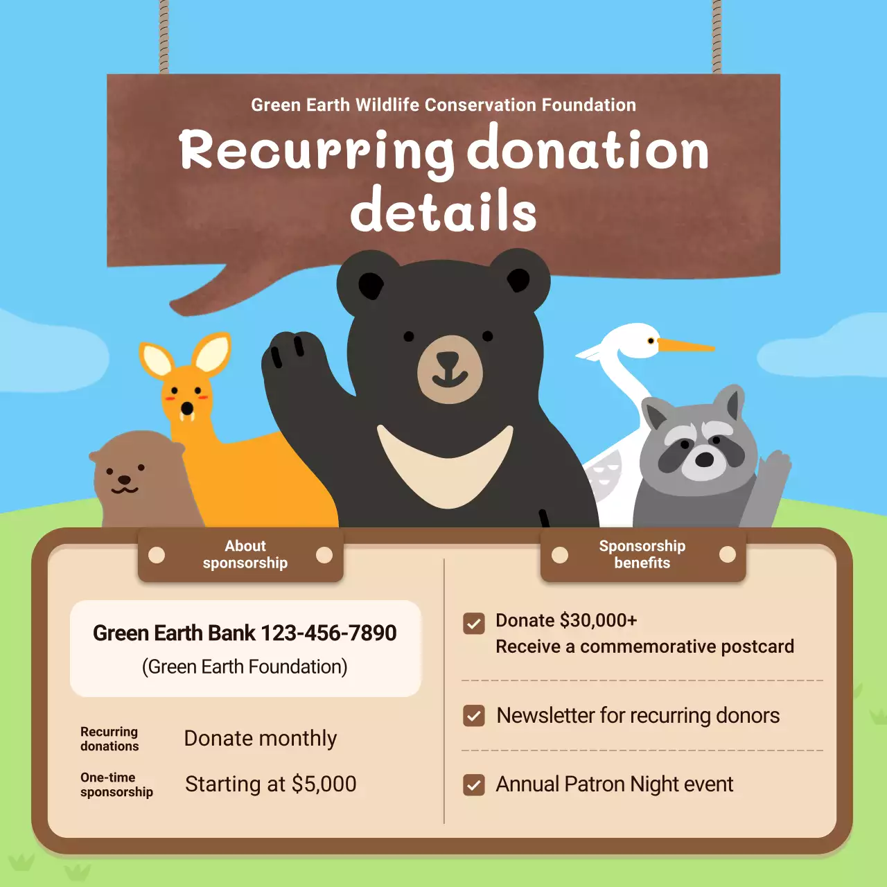 promoção de patrocínio de animais selvagens marrons e fofos