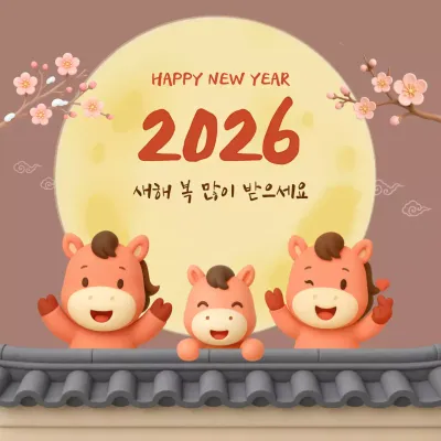 레드브라운 귀여운 말띠 새해인사