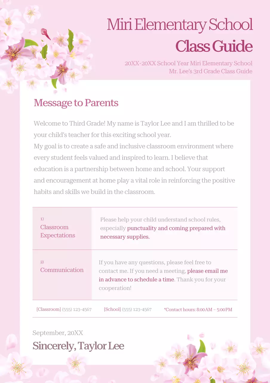 Pengumuman di ruang kelas berwarna merah muda