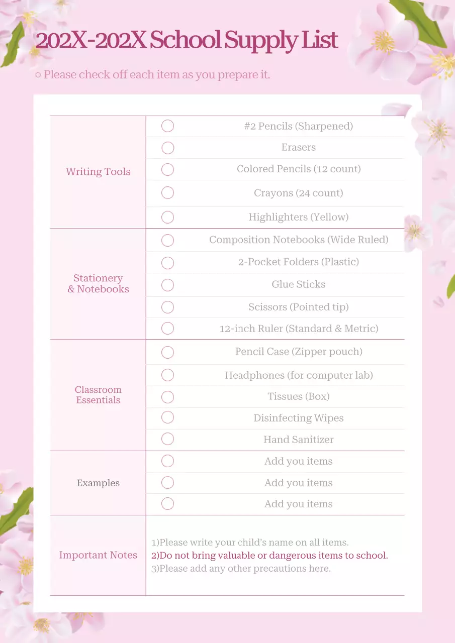 Pengumuman di ruang kelas berwarna merah muda