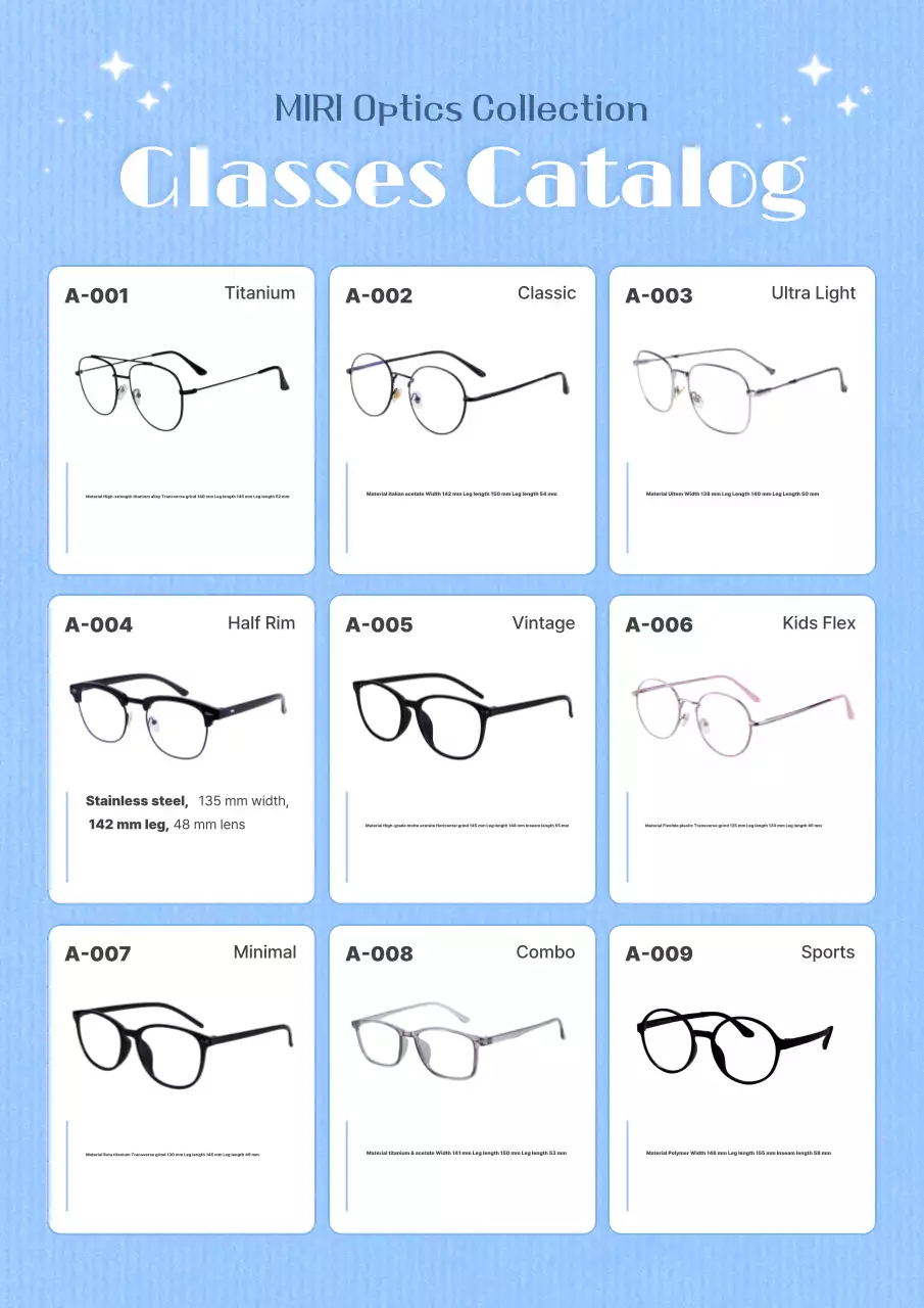 Danh mục kính mắt hiện đại màu xanh dương