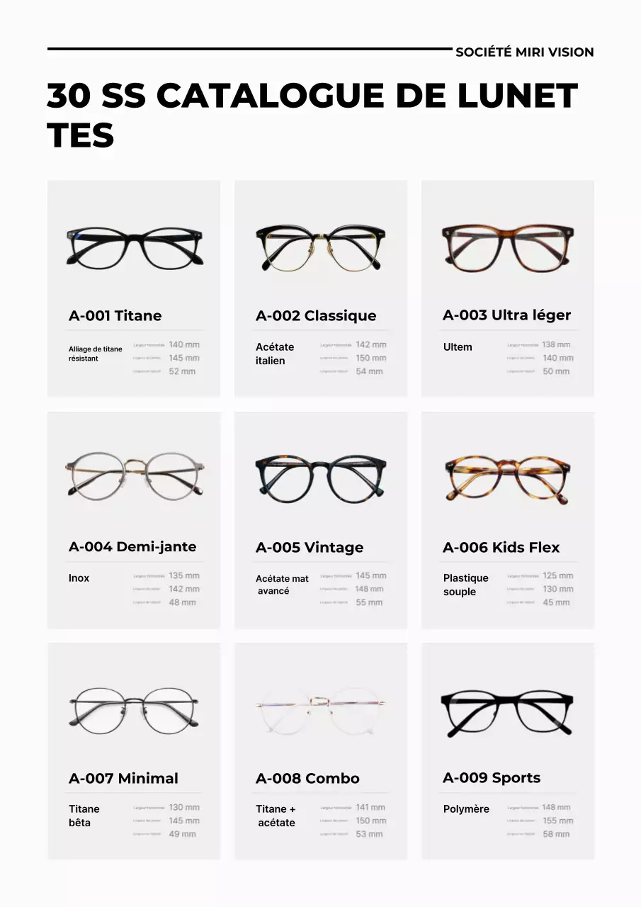 Catalogue de lunettes modernes noires