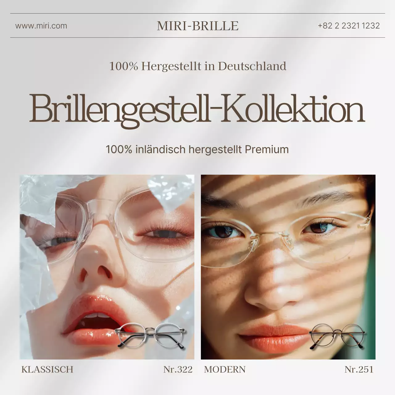 Werbung für moderne graue Brillen