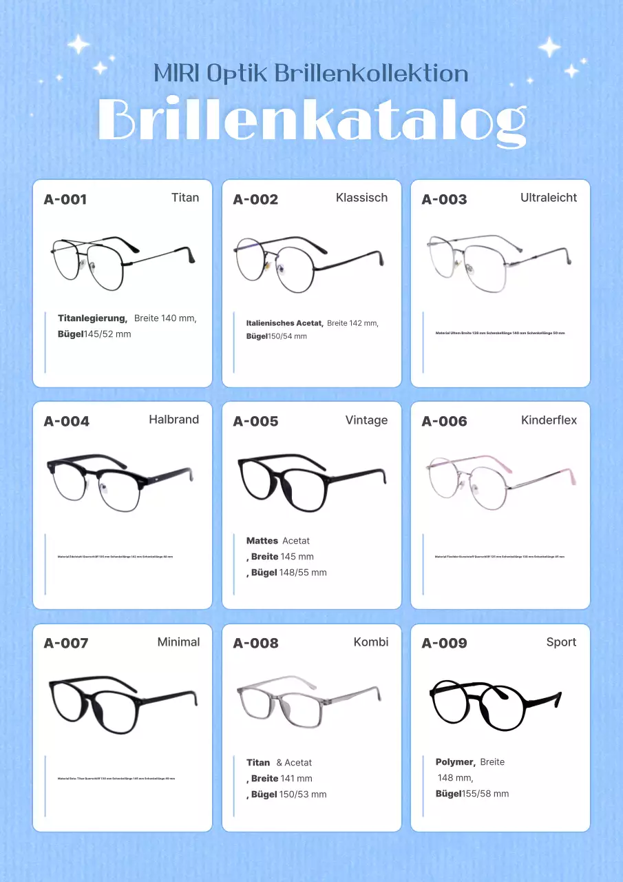 Katalog für moderne Brillen von Blue