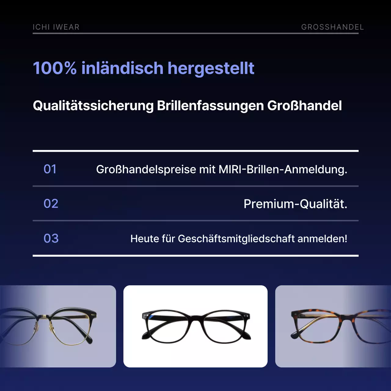 Werbung für moderne marineblaue Brillen