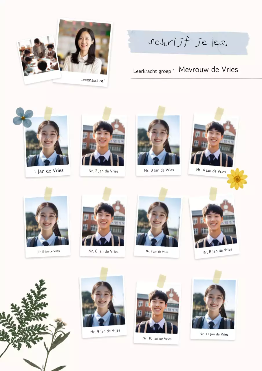 Hemelsblauwe schattige schoolbloemlezing