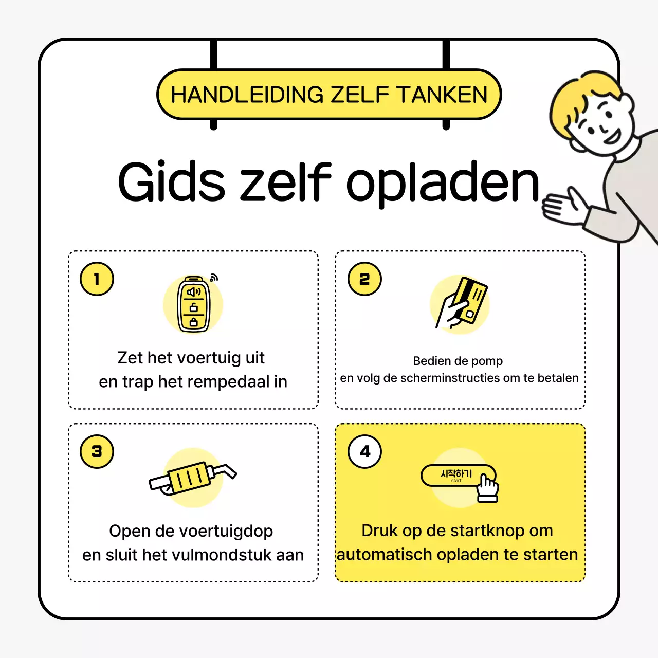 Gele, eenvoudige zelfopladende gebruikershandleiding