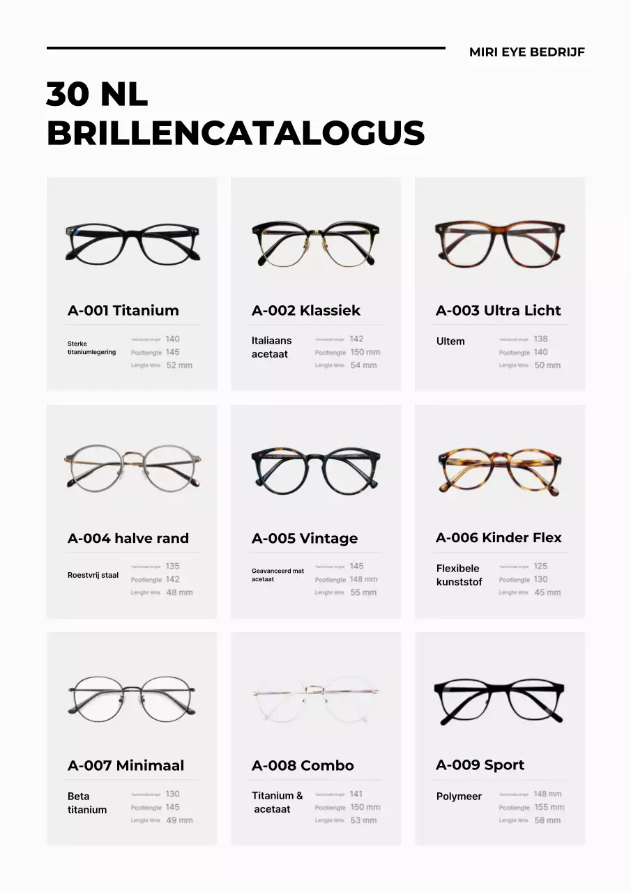 Catalogus met moderne zwarte brillen