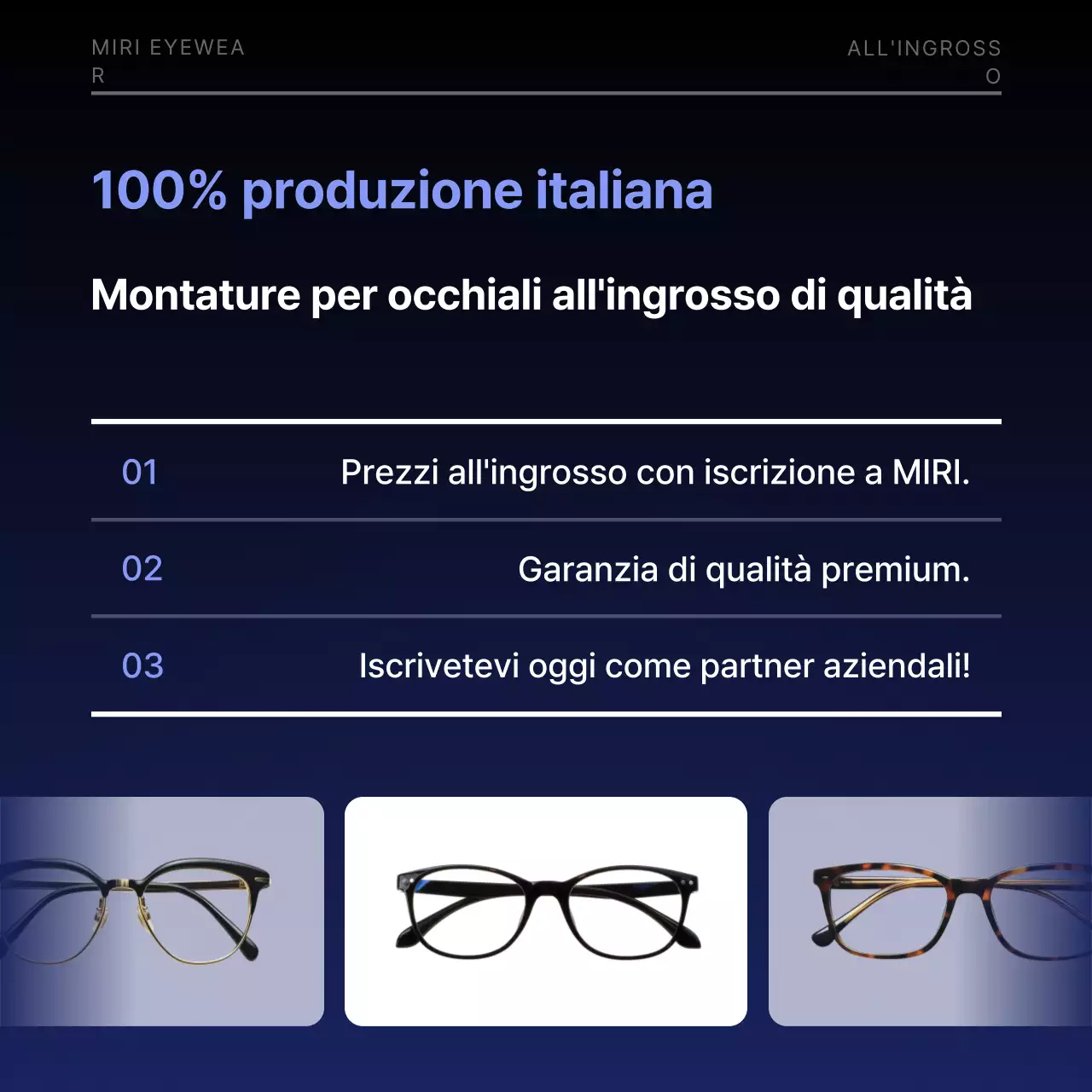 Promozione di occhiali moderni blu navy