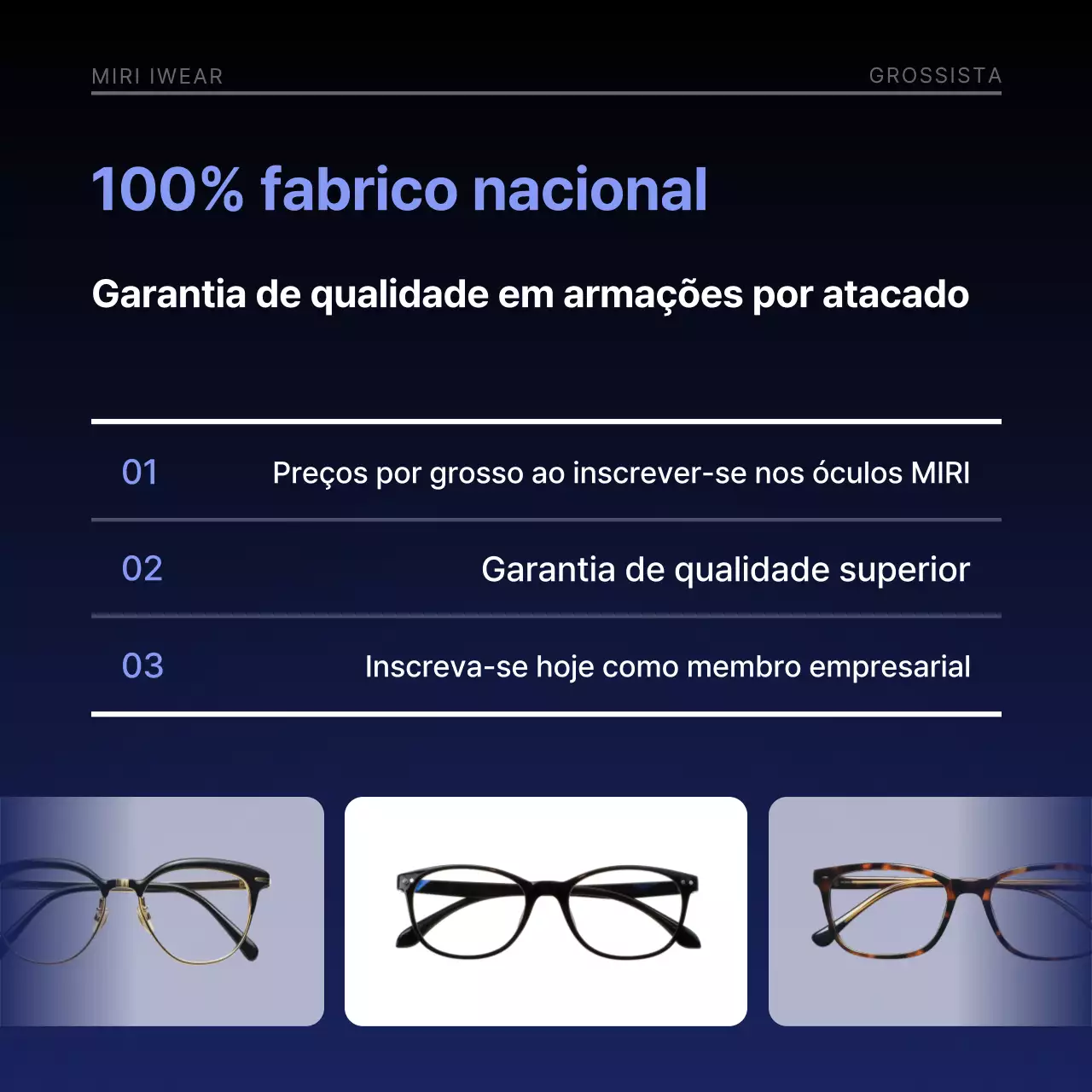 Promoção de óculos modernos azul-marinho