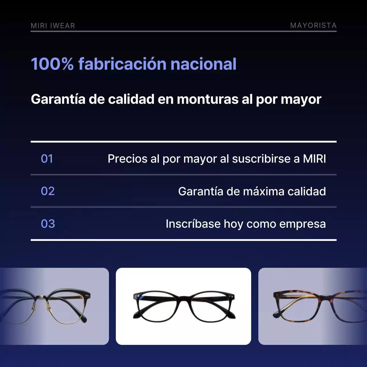 Promoción de gafas modernas azul marino