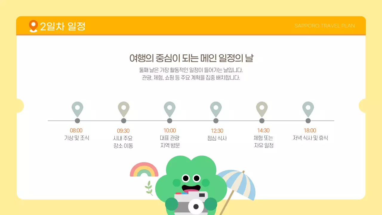 노랑 귀여운 여행계획서 일정 관리
