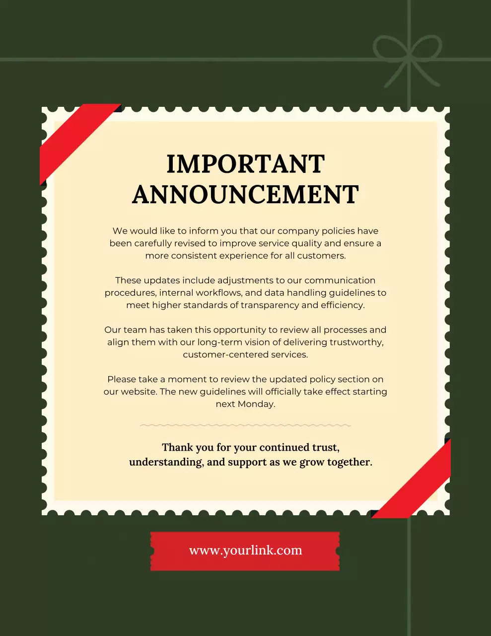 green classic announcement notice