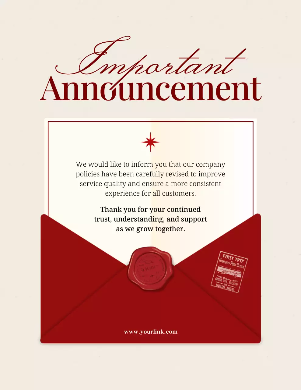 red elegant announcement notice