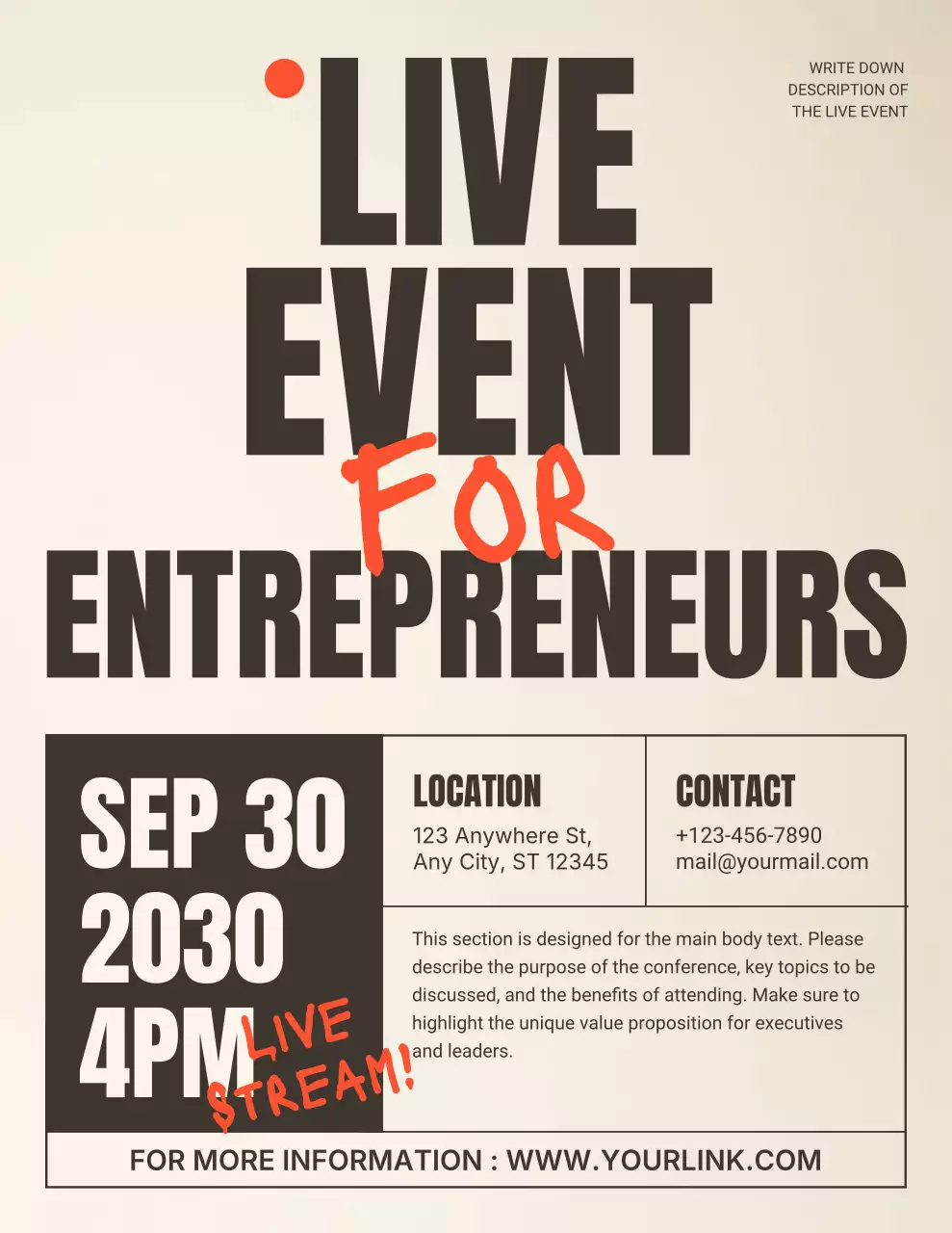 베이지색 모던 기업가 행사 안내