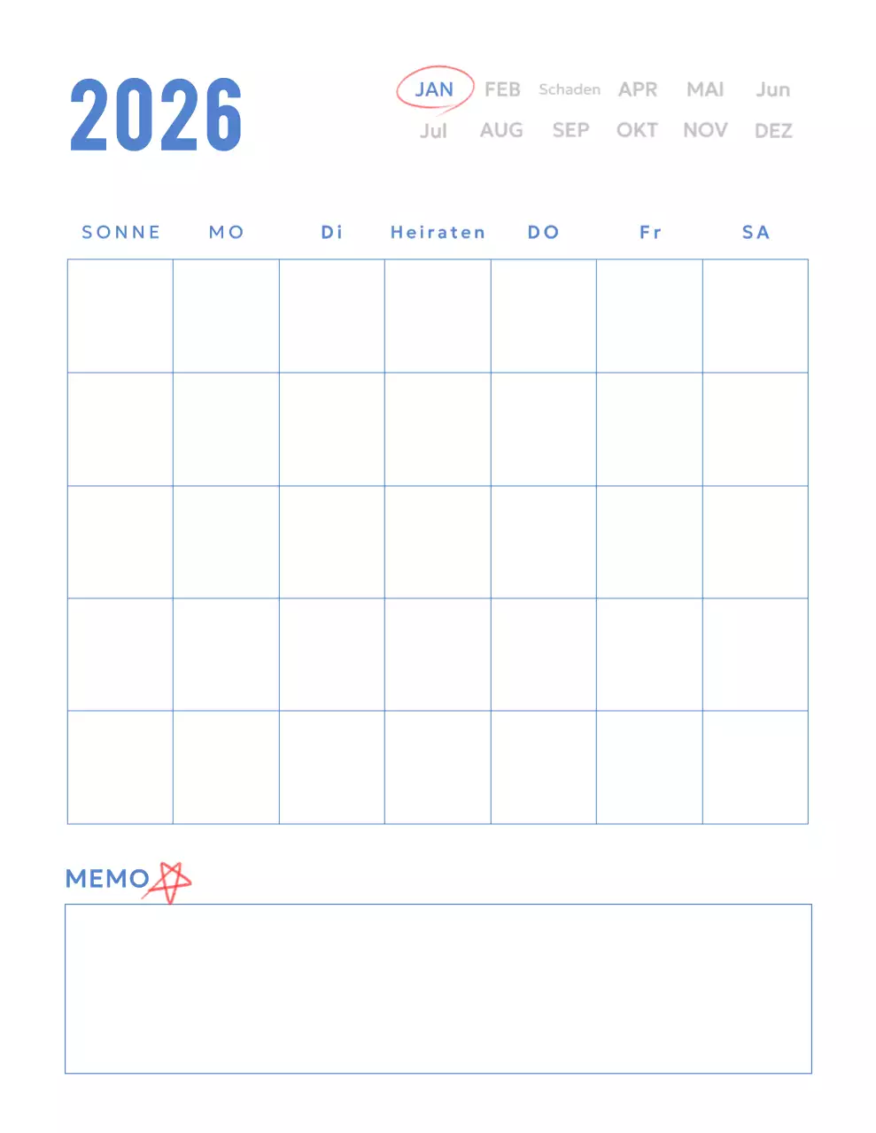 Blauer minimalistischer Kalenderplaner