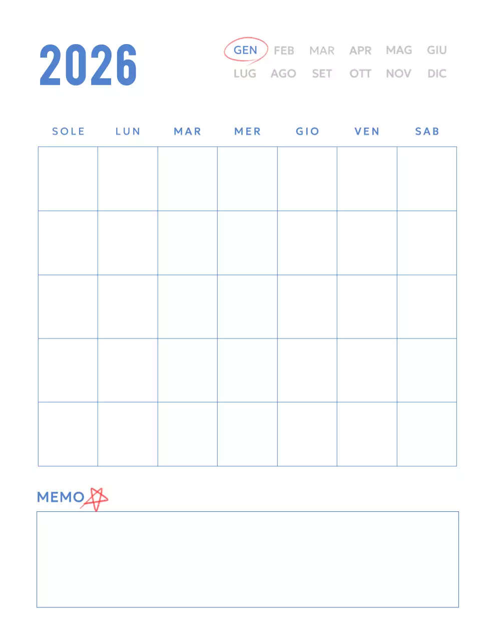 Planner calendario minimale blu