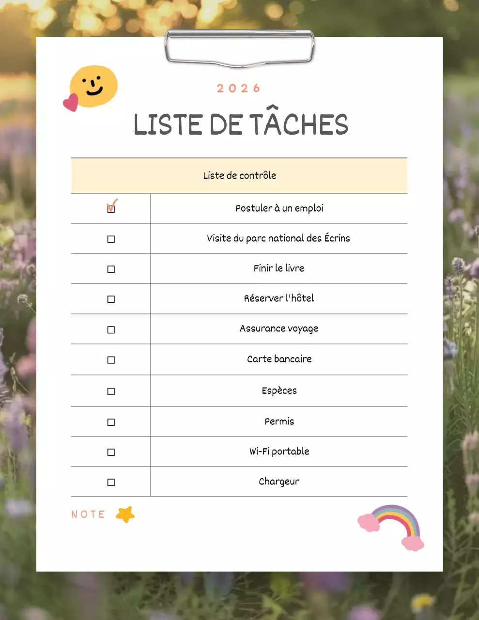 Agenda minimaliste blanc pour liste de choses à faire