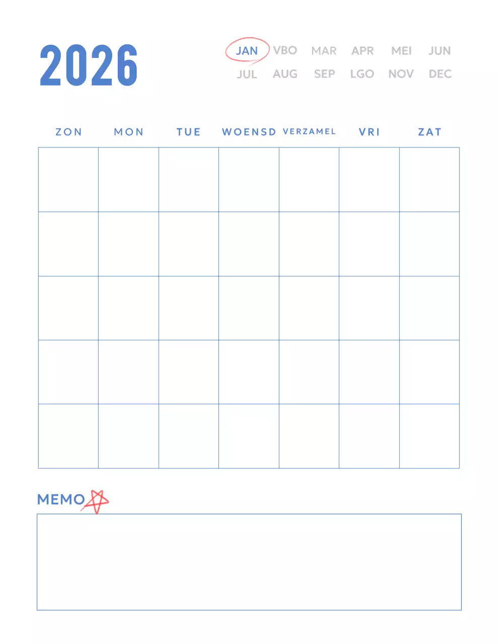 Blauwe minimalistische kalenderplanner