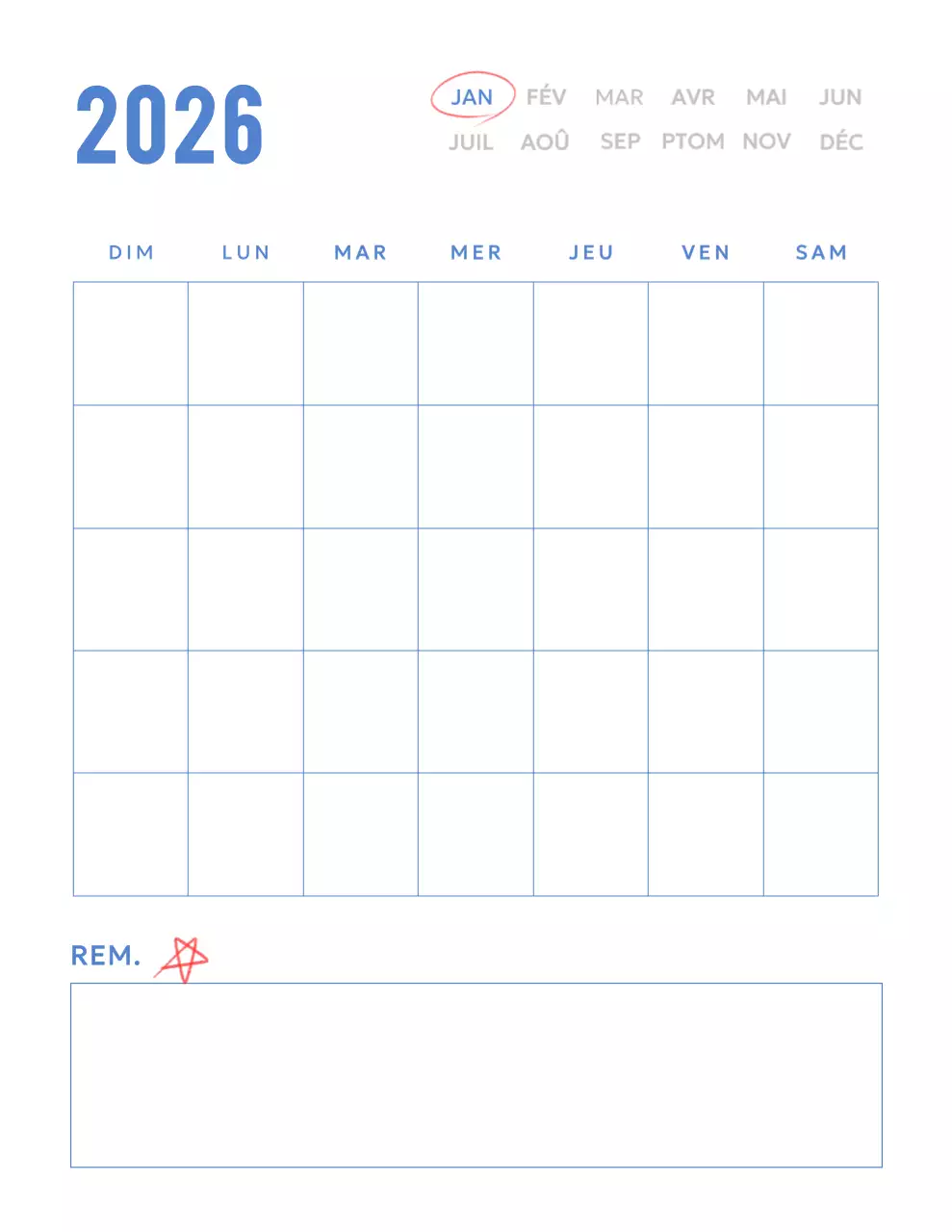 Agenda minimaliste bleu