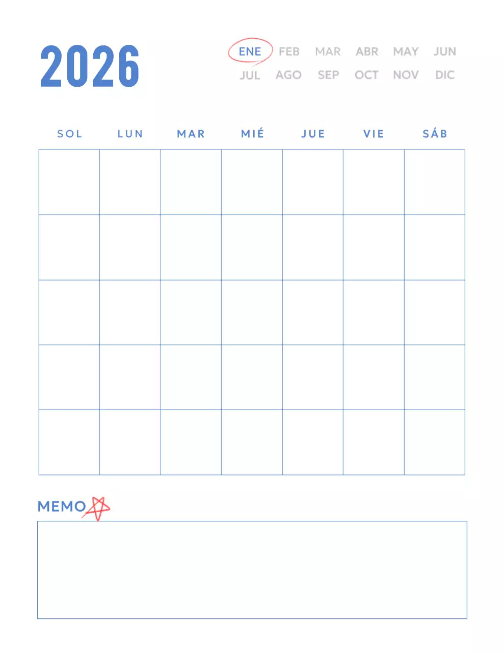 Planificador de calendario minimalista azul