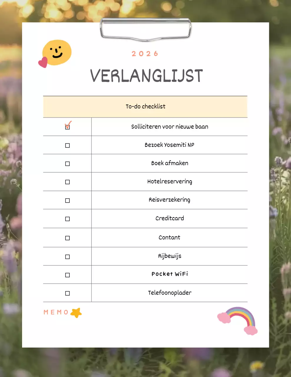 Witte minimalistische bucketlistplanner