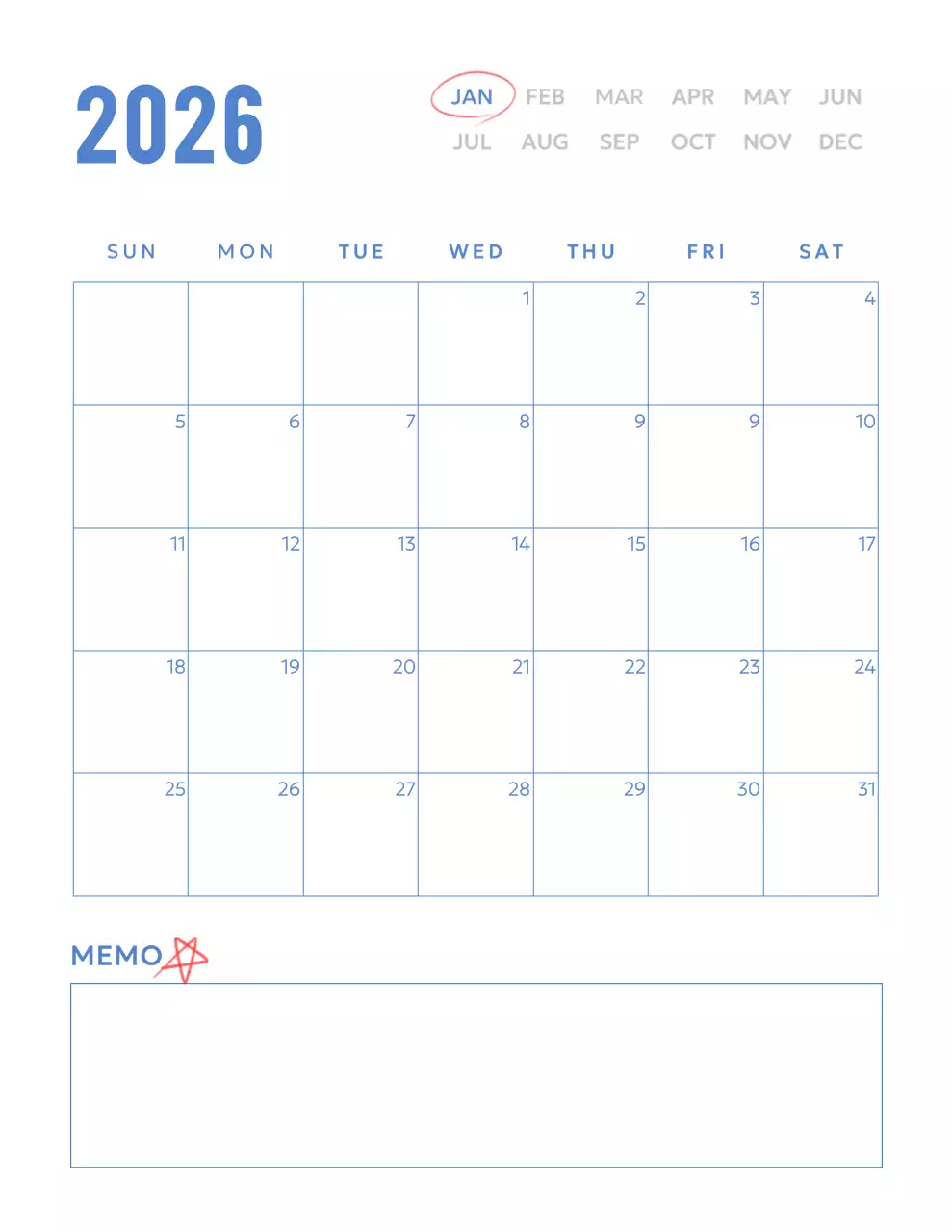 Blue Minimal Calendar Planner