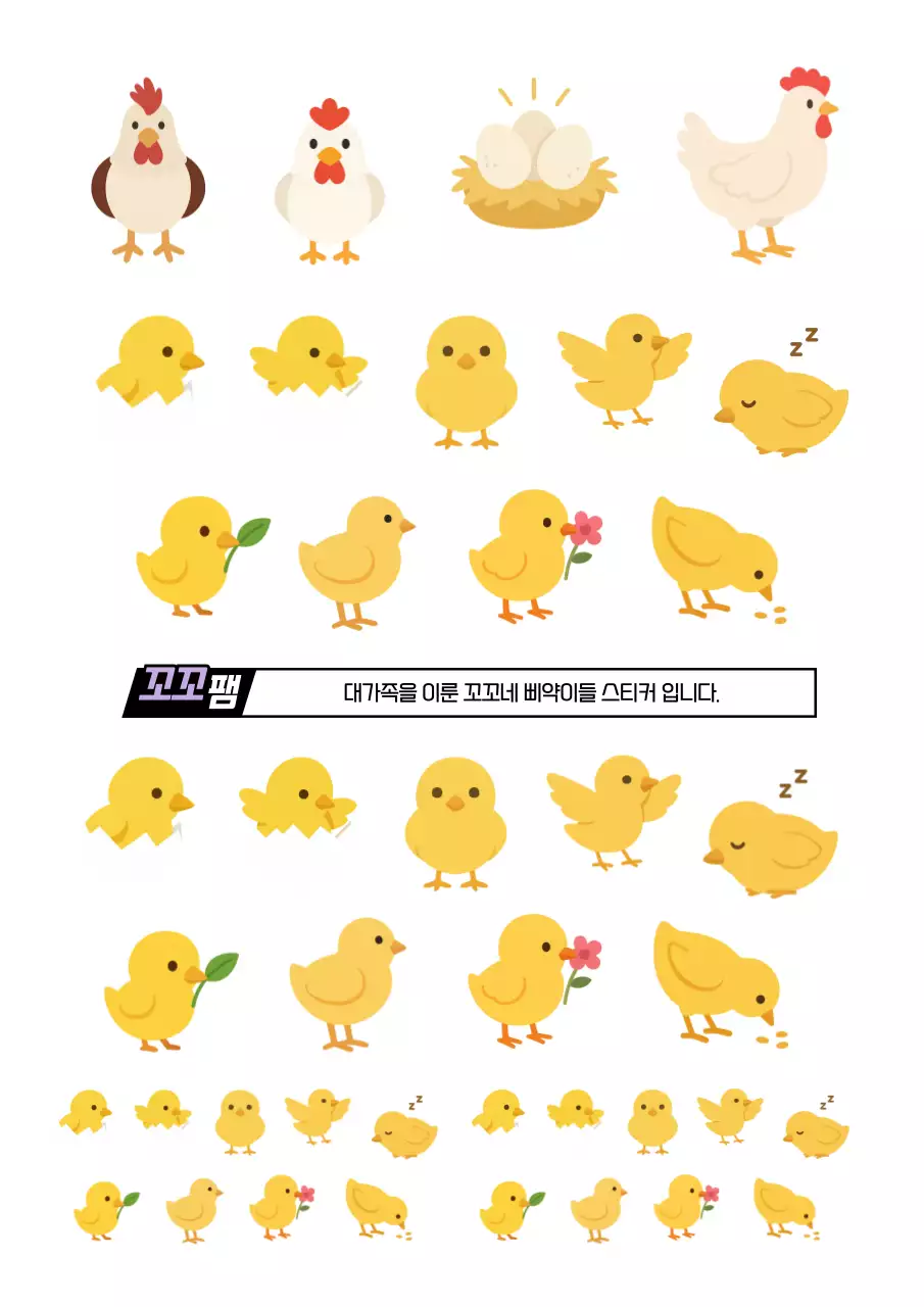 아기자기한 노랑 병아리 캐릭터 일러스트