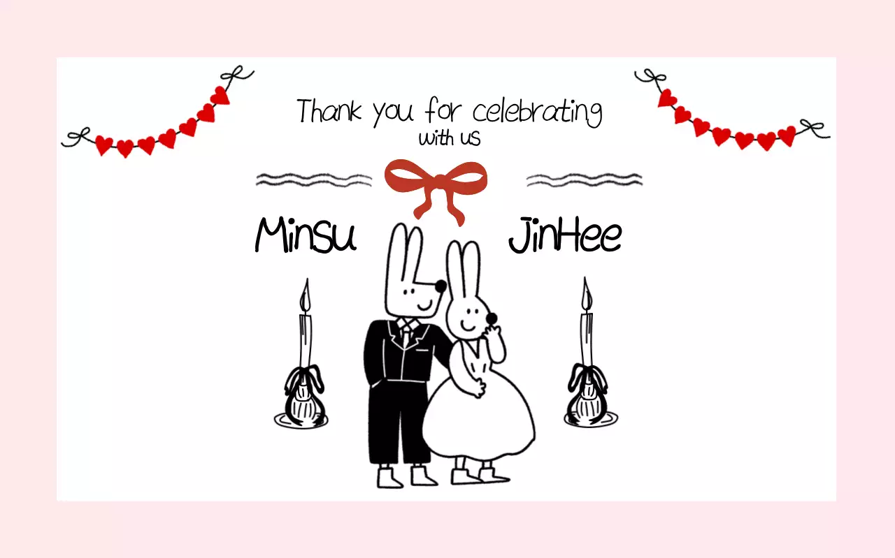 핑크 아기자기한 결혼 초대장