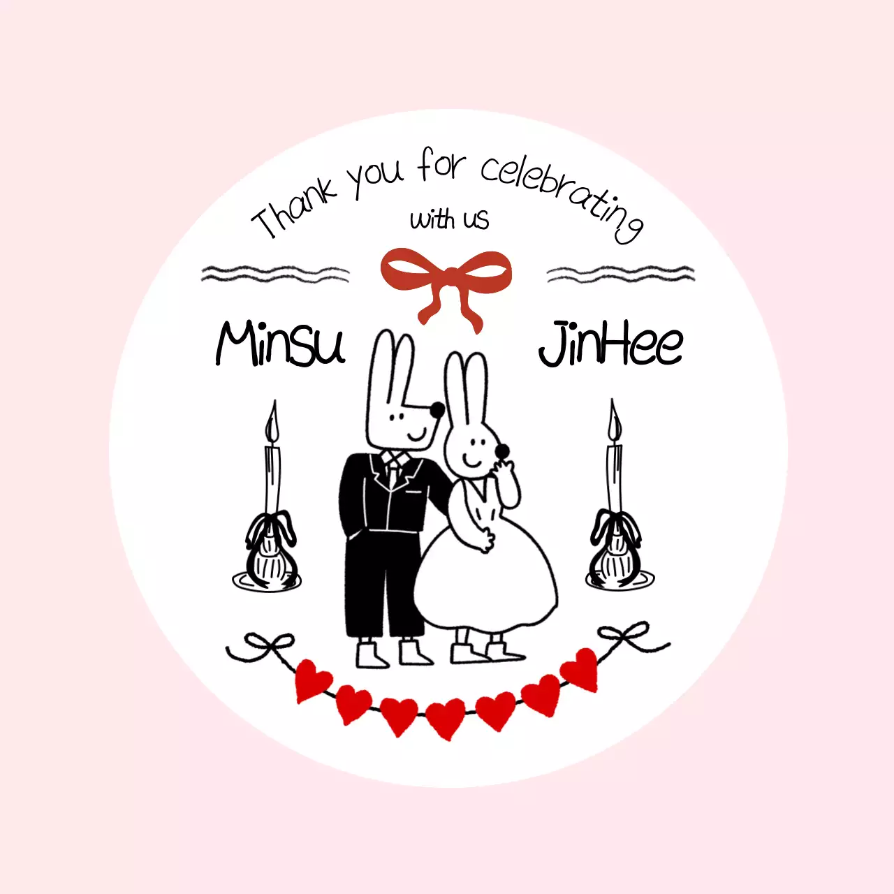 핑크 아기자기한 결혼 초대장