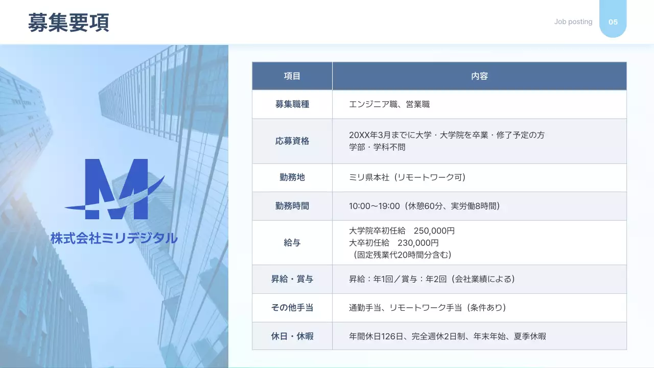 青 モダン 採用 プレゼンテーション