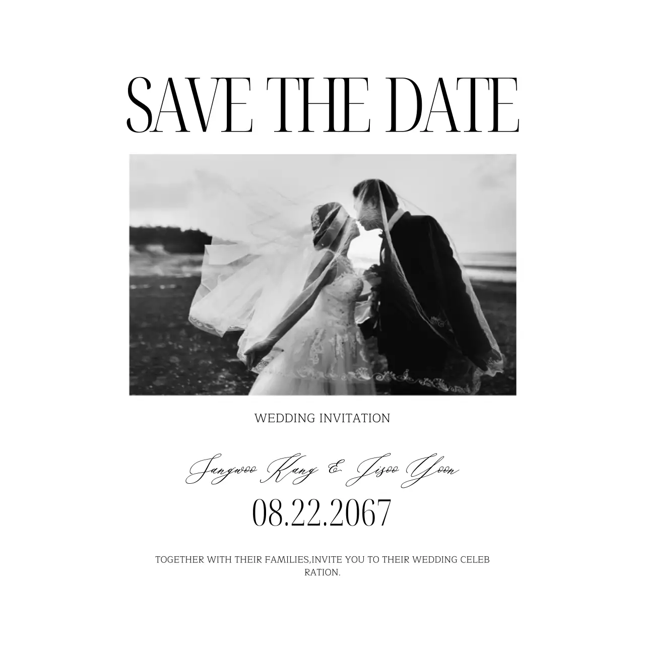 Convite de casamento simples em preto e branco