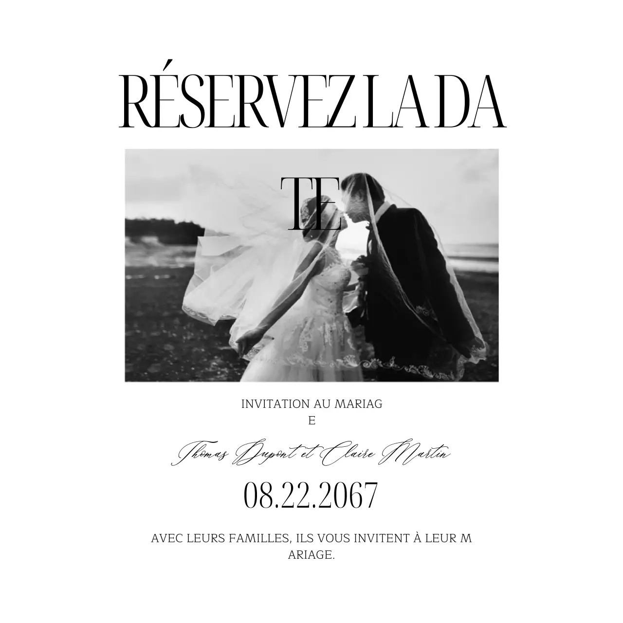 Invitation de mariage simple en noir et blanc