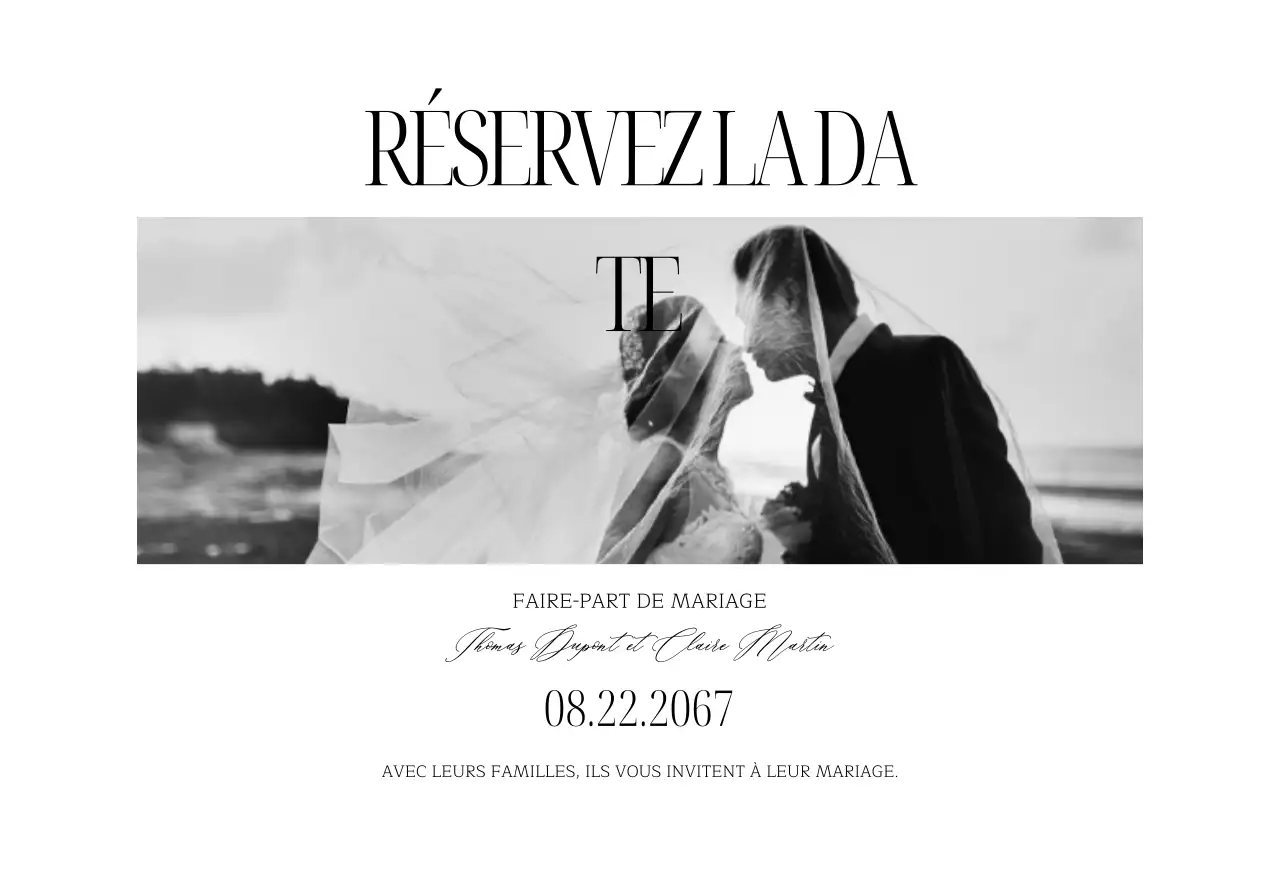 Invitation de mariage simple en noir et blanc