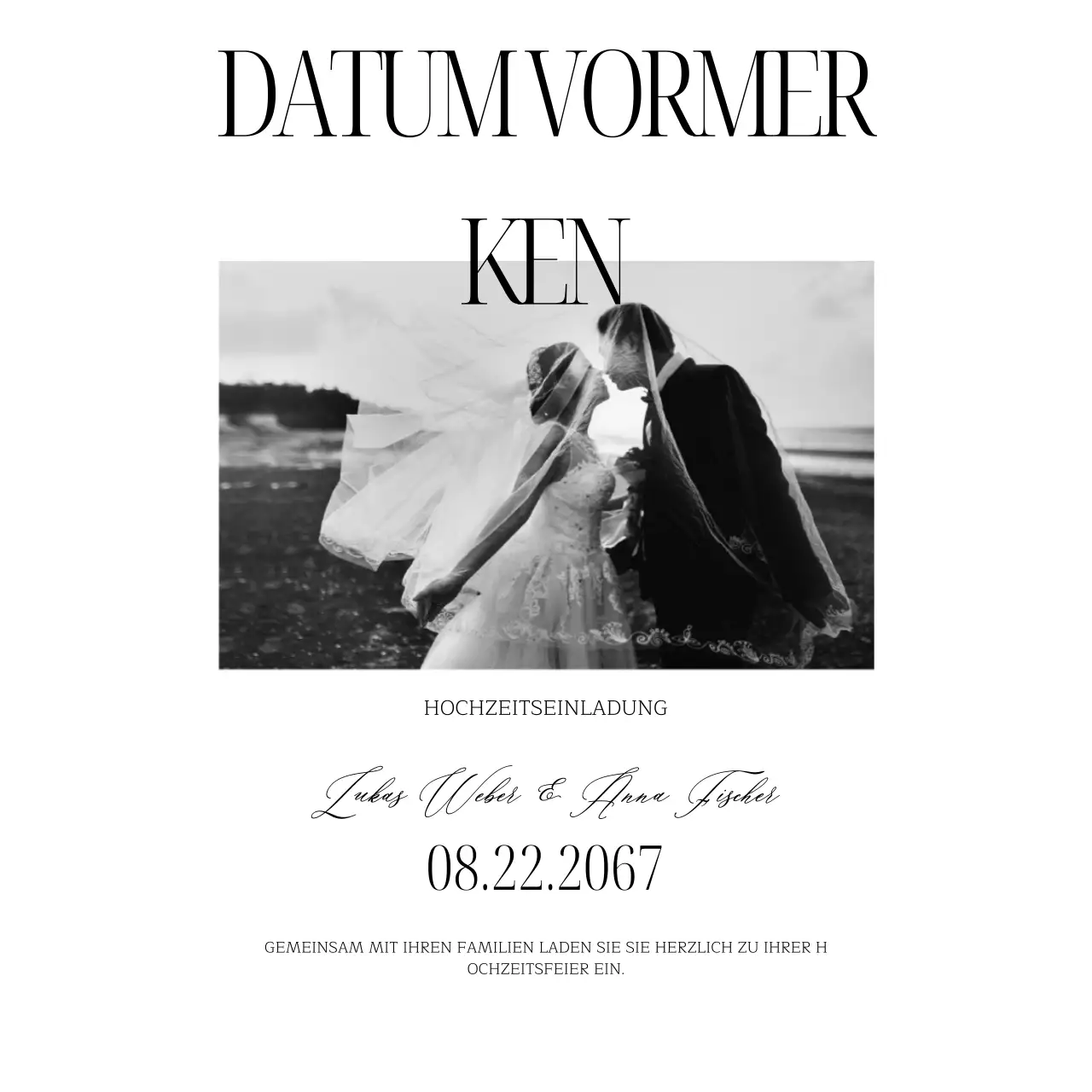 Schlichte Hochzeitseinladung in Schwarz-Weiß