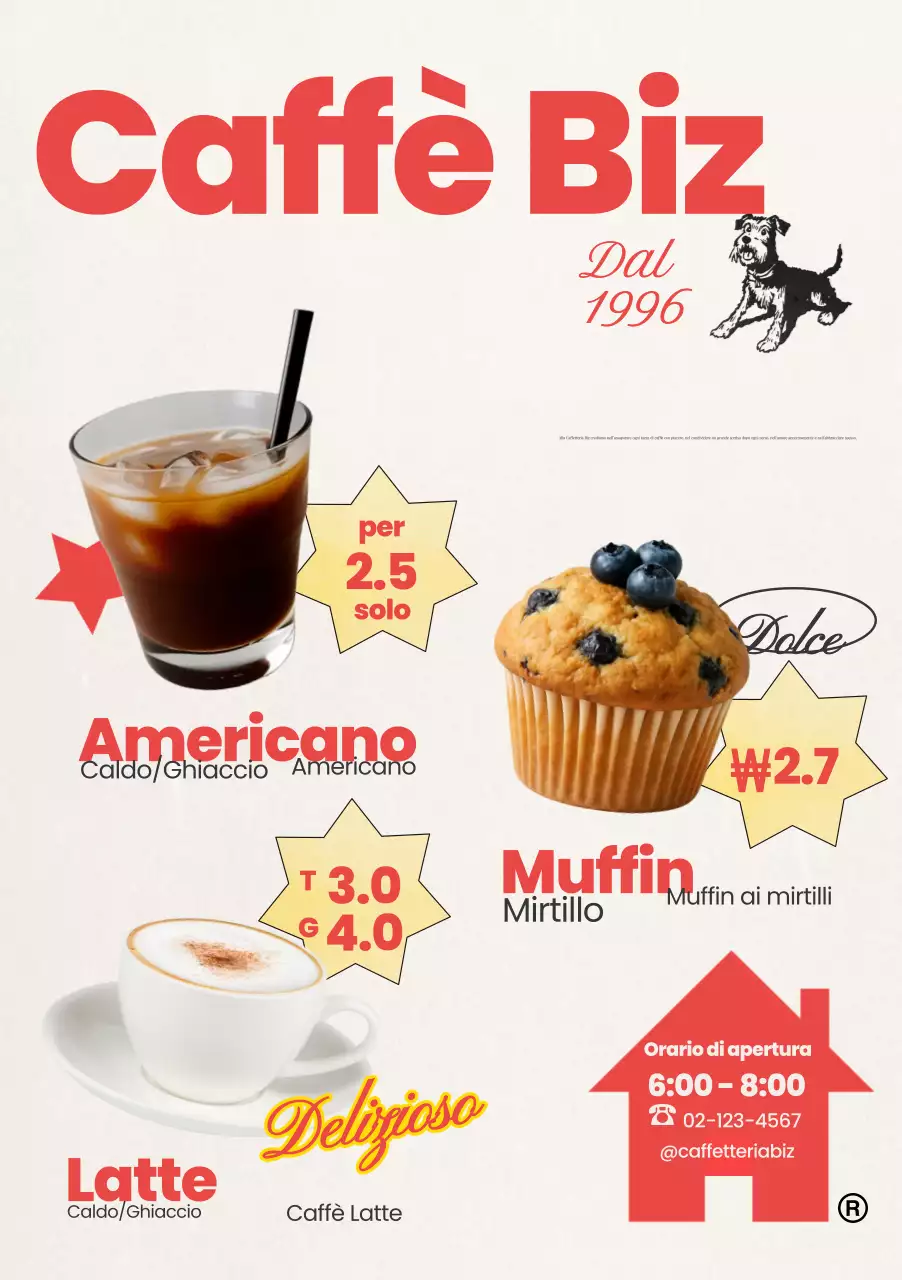 Promozione del menu del Red Vintage Cafe